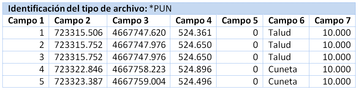 Esquema de formato .PUN Esquema de formato .PUN